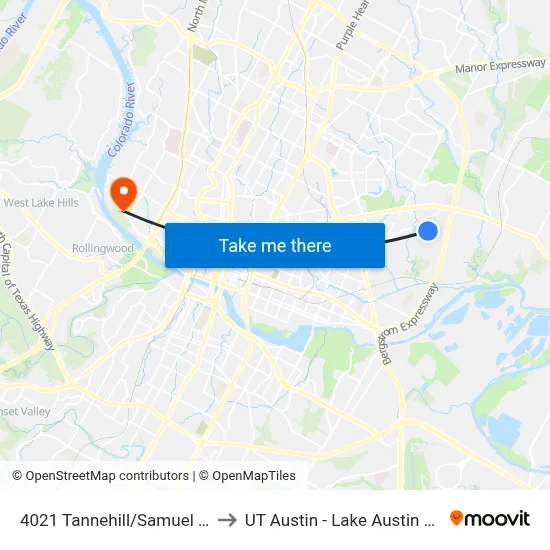 4021 Tannehill/Samuel Huston to UT Austin - Lake Austin Campus map