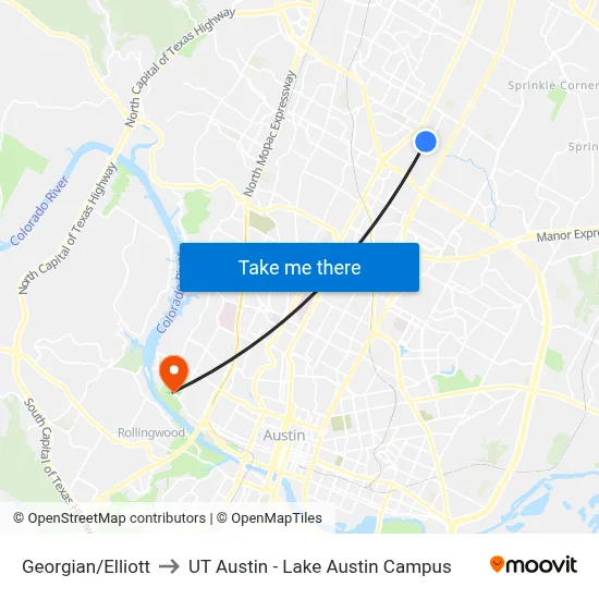Georgian/Elliott to UT Austin - Lake Austin Campus map