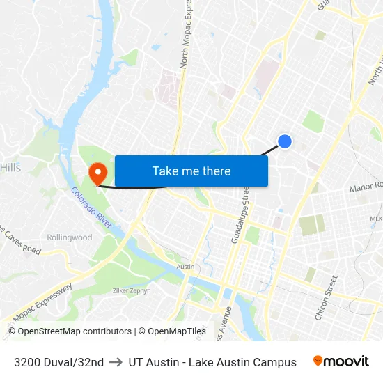 3200 Duval/32nd to UT Austin - Lake Austin Campus map