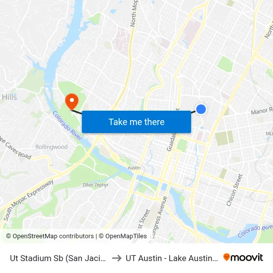 Ut Stadium Sb (San Jacinto/23rd) to UT Austin - Lake Austin Campus map