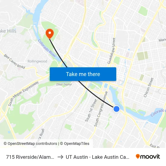 715 Riverside/Alameda to UT Austin - Lake Austin Campus map