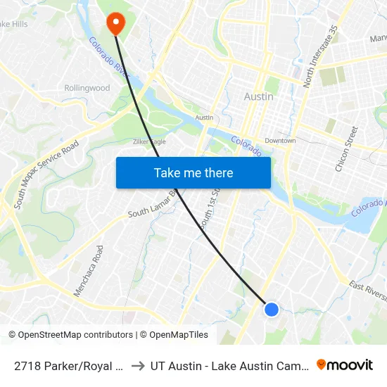 2718 Parker/Royal Hill to UT Austin - Lake Austin Campus map
