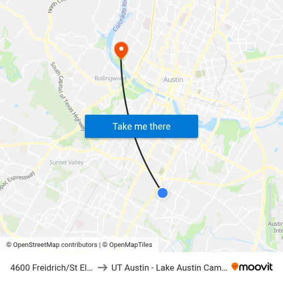 4600 Freidrich/St Elmo to UT Austin - Lake Austin Campus map