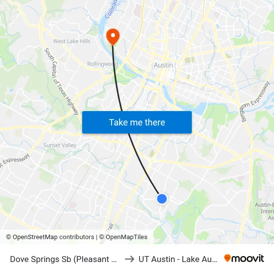 Dove Springs Sb (Pleasant Valley/Stassney) to UT Austin - Lake Austin Campus map