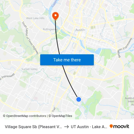 Village Square Sb (Pleasant Valley/Village Square) to UT Austin - Lake Austin Campus map