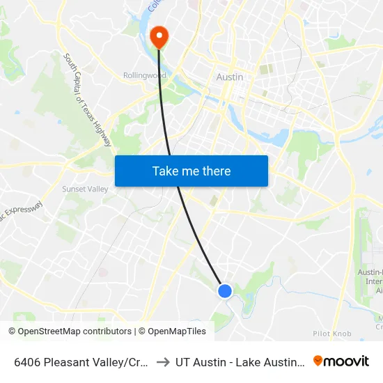 6406 Pleasant Valley/Creek Bend to UT Austin - Lake Austin Campus map