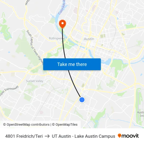 4801 Freidrich/Teri to UT Austin - Lake Austin Campus map