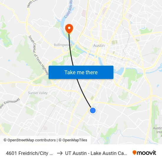 4601 Freidrich/City Yard to UT Austin - Lake Austin Campus map