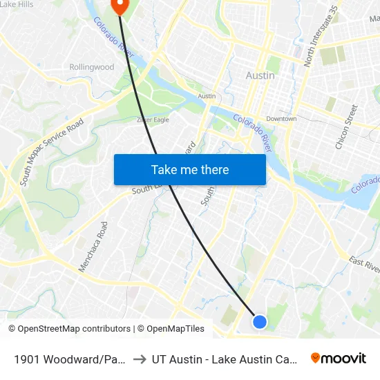 1901 Woodward/Parker to UT Austin - Lake Austin Campus map