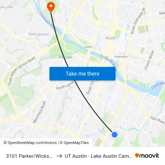 3101 Parker/Wickshire to UT Austin - Lake Austin Campus map