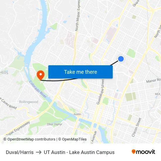 Duval/Harris to UT Austin - Lake Austin Campus map