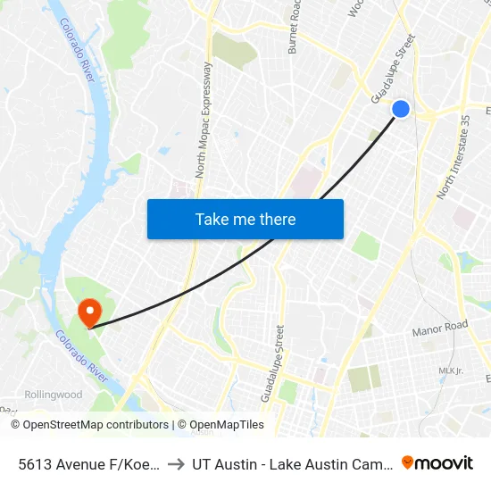 5613 Avenue F/Koenig to UT Austin - Lake Austin Campus map