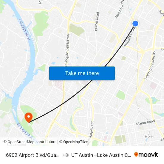 6902 Airport Blvd/Guadalupe to UT Austin - Lake Austin Campus map