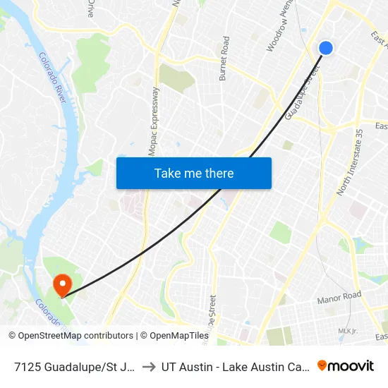 7125 Guadalupe/St Johns to UT Austin - Lake Austin Campus map
