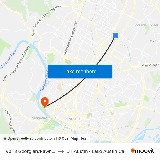 9013 Georgian/Fawnridge to UT Austin - Lake Austin Campus map
