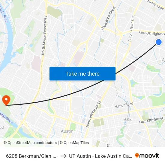6208 Berkman/Glen Valley to UT Austin - Lake Austin Campus map