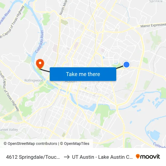 4612 Springdale/Touchstone to UT Austin - Lake Austin Campus map