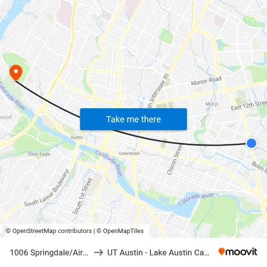 1006 Springdale/Airport to UT Austin - Lake Austin Campus map