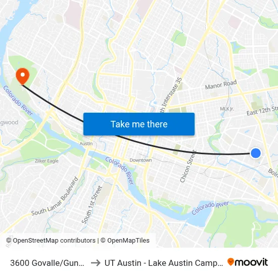 3600 Govalle/Gunter to UT Austin - Lake Austin Campus map