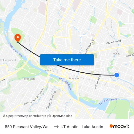 850 Pleasant Valley/Webberville to UT Austin - Lake Austin Campus map