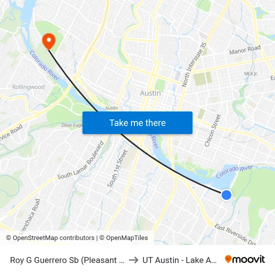 Roy G Guerrero Sb (Pleasant Valley/Lakeshore) to UT Austin - Lake Austin Campus map