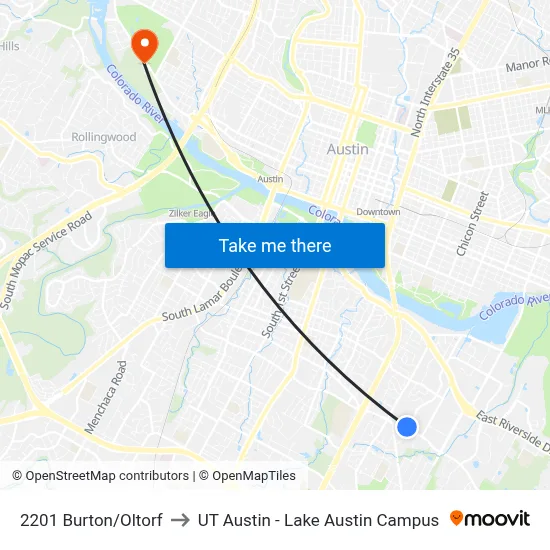 2201 Burton/Oltorf to UT Austin - Lake Austin Campus map