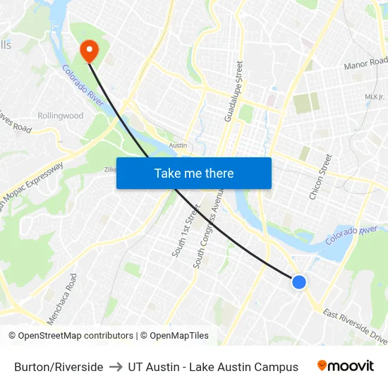 Burton/Riverside to UT Austin - Lake Austin Campus map