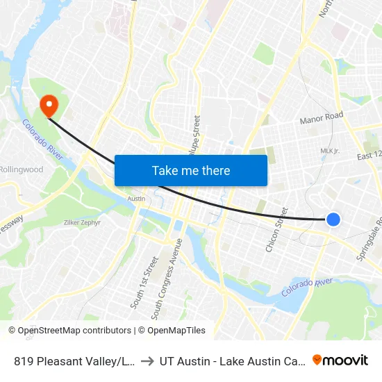 819 Pleasant Valley/Lyons to UT Austin - Lake Austin Campus map