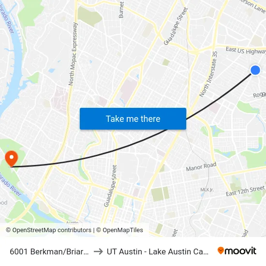 6001 Berkman/Briarcliff to UT Austin - Lake Austin Campus map