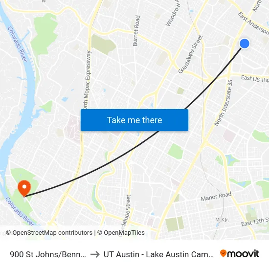 900 St Johns/Bennett to UT Austin - Lake Austin Campus map
