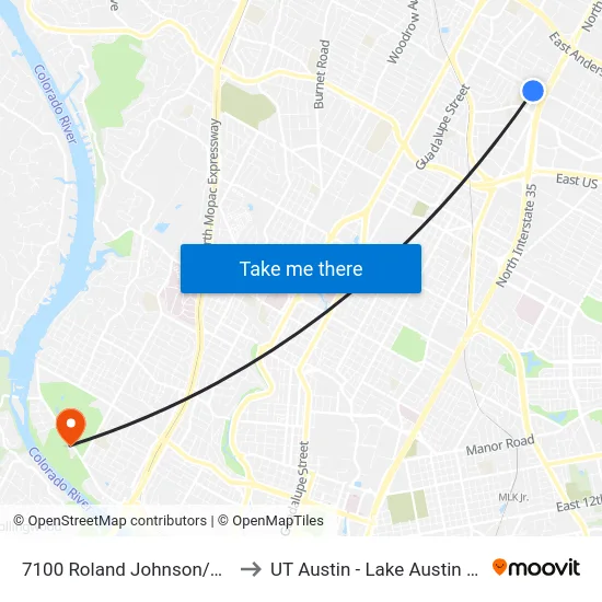 7100 Roland Johnson/St Johns to UT Austin - Lake Austin Campus map