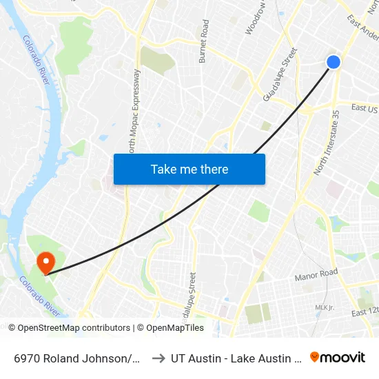 6970 Roland Johnson/Huntland to UT Austin - Lake Austin Campus map