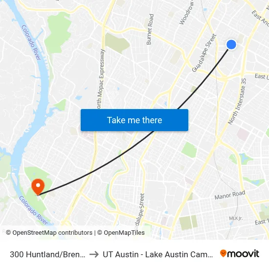 300 Huntland/Brenda to UT Austin - Lake Austin Campus map