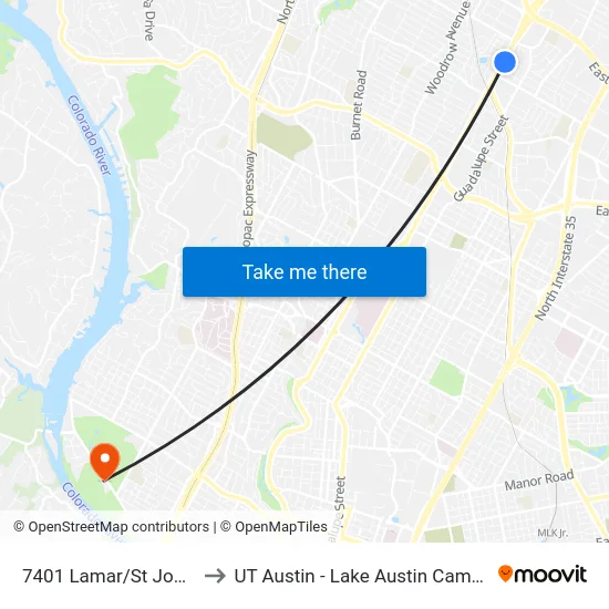 7401 Lamar/St Johns to UT Austin - Lake Austin Campus map