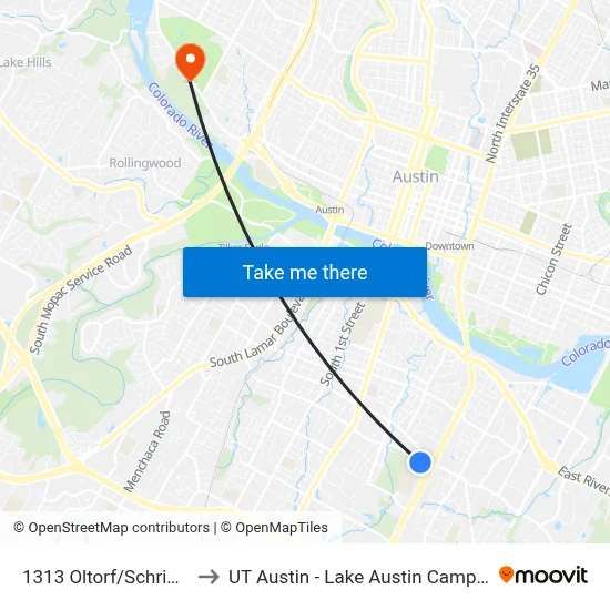 1313 Oltorf/Schriber to UT Austin - Lake Austin Campus map