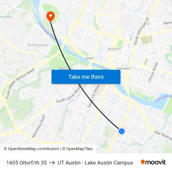 1605 Oltorf/Ih 35 to UT Austin - Lake Austin Campus map