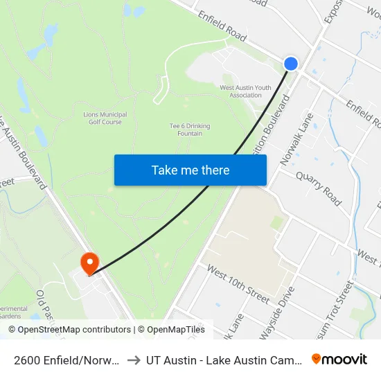 2600 Enfield/Norwalk to UT Austin - Lake Austin Campus map