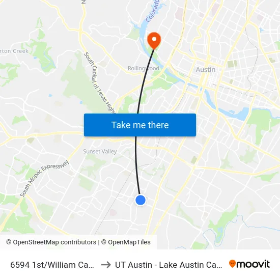 6594 1st/William Cannon to UT Austin - Lake Austin Campus map