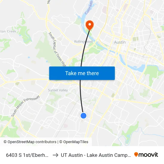 6403 S 1st/Eberhart to UT Austin - Lake Austin Campus map