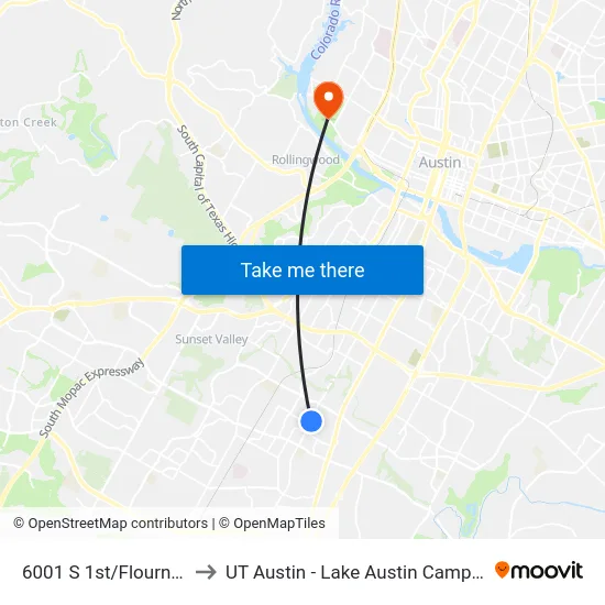 6001 S 1st/Flournoy to UT Austin - Lake Austin Campus map