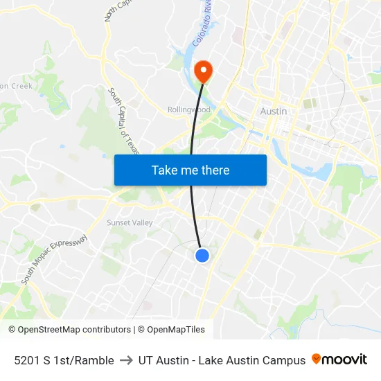 5201 S 1st/Ramble to UT Austin - Lake Austin Campus map