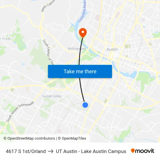 4617 S 1st/Orland to UT Austin - Lake Austin Campus map