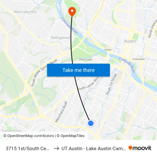 3715 1st/South Center to UT Austin - Lake Austin Campus map
