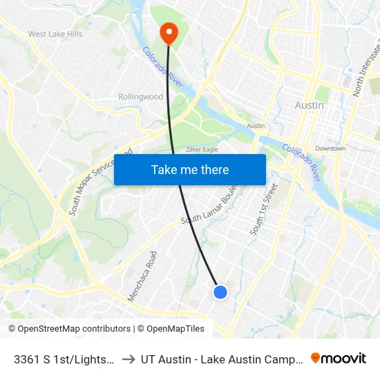 3361 S 1st/Lightsey to UT Austin - Lake Austin Campus map