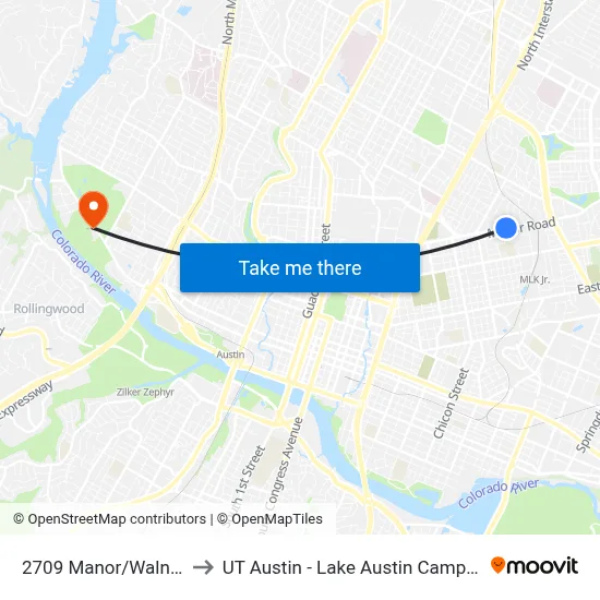 2709 Manor/Walnut to UT Austin - Lake Austin Campus map