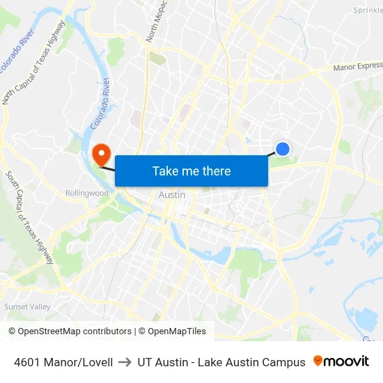 4601 Manor/Lovell to UT Austin - Lake Austin Campus map