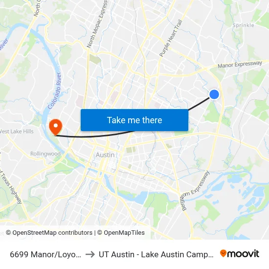 6699 Manor/Loyola to UT Austin - Lake Austin Campus map