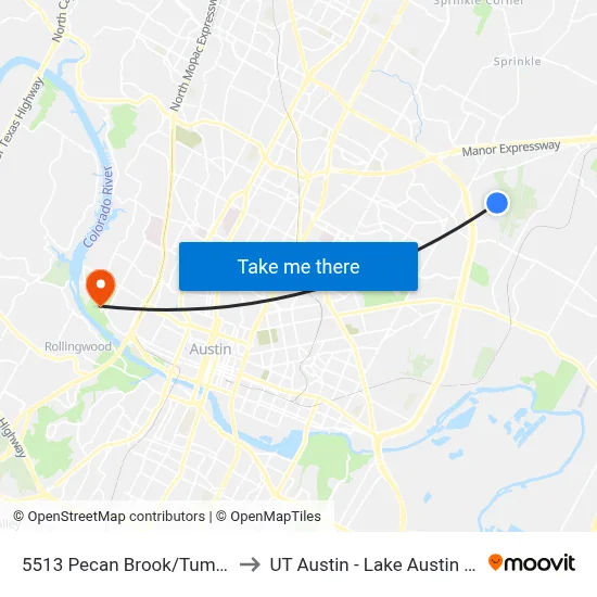 5513 Pecan Brook/Tumbleweed to UT Austin - Lake Austin Campus map