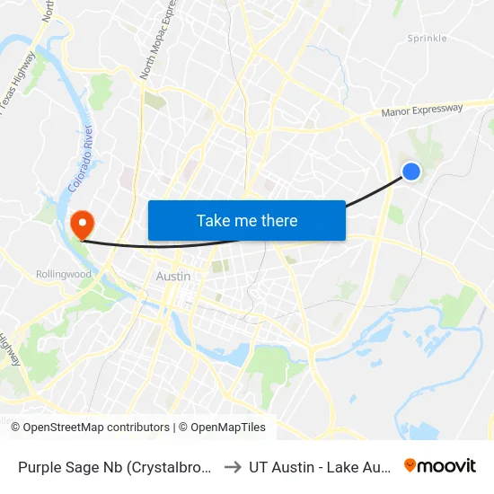 Purple Sage Nb (Crystalbrook/Purple Sage) to UT Austin - Lake Austin Campus map