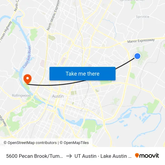 5600 Pecan Brook/Tumbleweed to UT Austin - Lake Austin Campus map